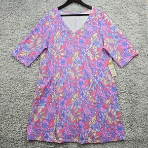 Escape by Habitat Floral Dress Womens‎ XL Guava Pink Cotton V-Neck Pockets